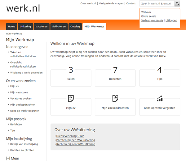 Schermprint startpagina MijnWerkmap